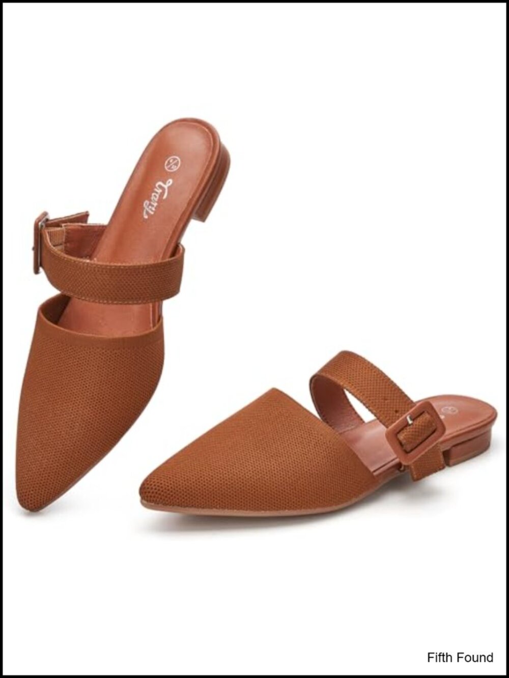 Pointed Toe Knit Mules Adjustable Strap Flat Slip-On Shoes Women